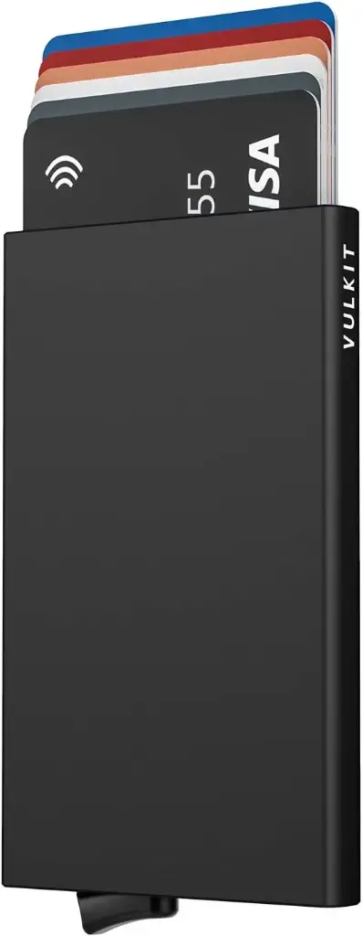 VULKIT Pop Up Wallet, Slim Minimalist Credit Card Holder For Men and Women RFID Blocking Mini Metal Case