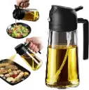 TrendPlain 16oz Olive Oil Dispenser Bottle for Kitchen - 2 in 1 Oil Dispenser and Oil Sprayer for Cooking, Air Fryer, Salad, 470ml Olive Oil Sprayer Black
