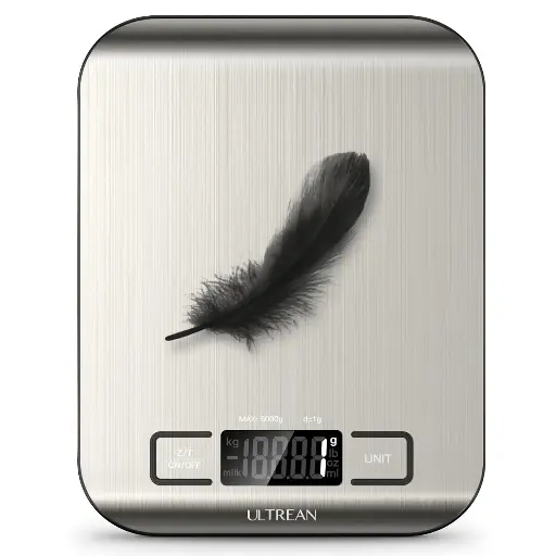 Ultrean Digital Food Scale, High Precision Kitchen Scale, Measures in Grams and Ounces for Cooking and Baking, 5 Units with Tare Function, Stainless Surface (Batteries Included)
