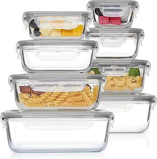 Vtopmart 8 Pack Glass Meal Prep Containers with Leak Proof Locking Lids, Airtight Food Storage Containers for Microwave, Oven, Freezer and Dishwasher, BPA