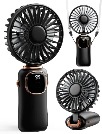 coldSky Portable Handheld Fan, 4000mAh Battery Operated Fan with LED Display, Handheld/Neck/Desk 3 in 1 Personal Small Fan, 90° Foldable Desk Fan with Base, 5 Speed Lash Makeup Fan for Women